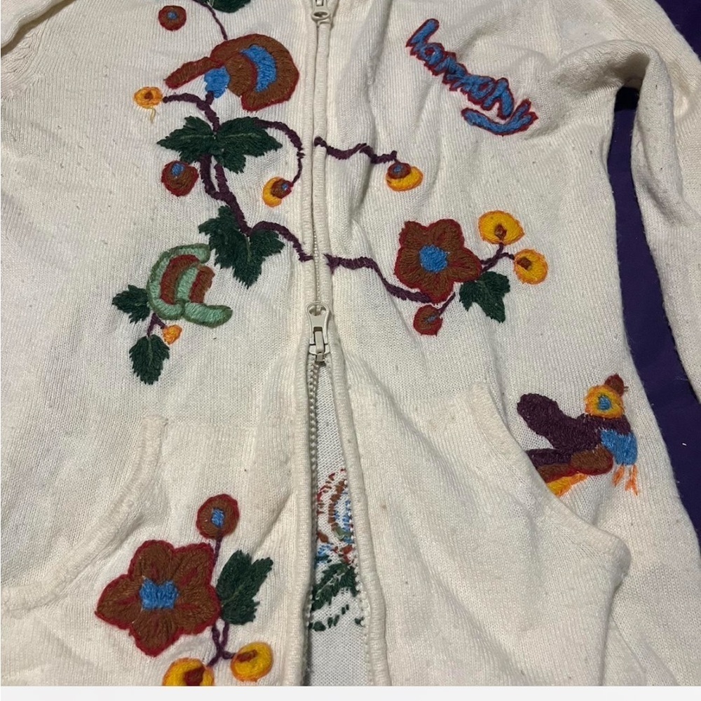 Y2K vintage embroidered patchwork sweater hoodie hippie boho cottage multicolor - Picture 3 of 7